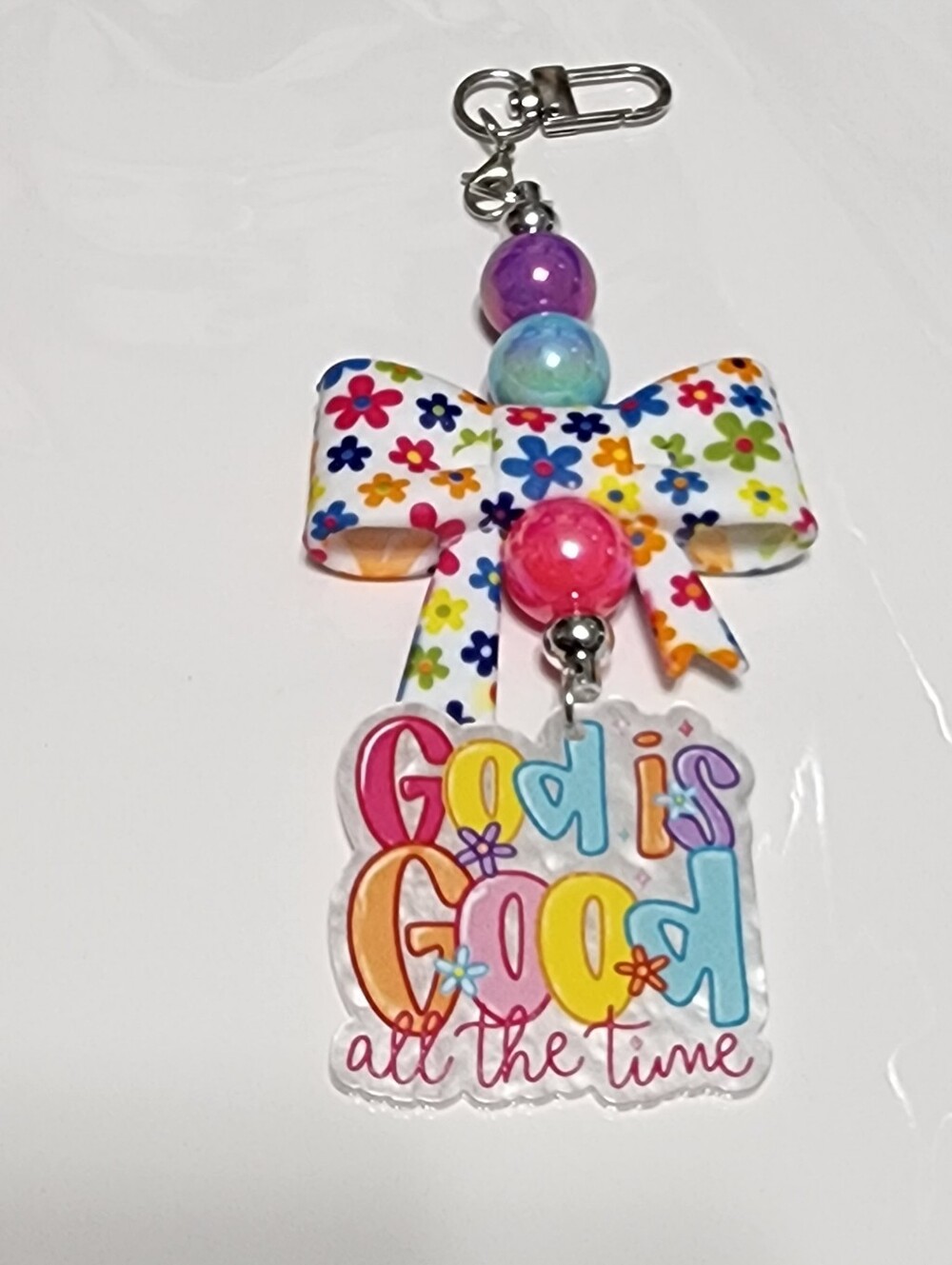 God Is Good Keychain Bag Clip Phone Chain Bow Religious Gift